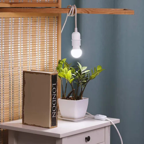 Vista 3 de kwmobile Cable de luz enchufable, cable de lámpara colgante de tela de 20 pies de largo con enchufe, enchufe E26, para colgar iluminación de techo