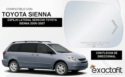 Vista 4 de Reemplazo de cristal del espejo lateral del pasajero para Toyota Sienna