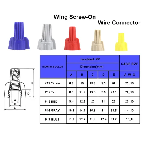 Vista 4 de 100 conectores de tuercas de alambre aladas, amarillo de 22-10 AWG, tapas de alambre de tornillo eléctrico de fácil giro (P11 amarillo)