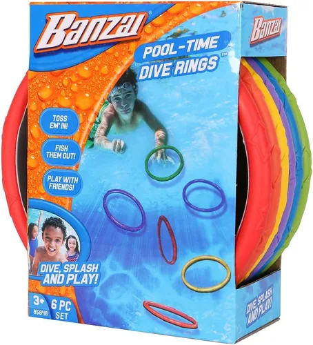 Vista 2 de Banzai Juguetes para primavera y verano, Aros de buceo para piscina, Paquete de 6