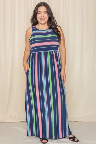 Vista 7 de Eloges - Vestido largo sin mangas con múltiples rayas para mujer S-3X Plus
