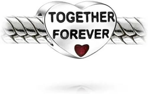 Vista 2 de Love Couples Words Saying "Just Married" Together Forever Red Heart Charm Bead For Women Teen Wife .925 Sterling Silver Fits European Bracelet