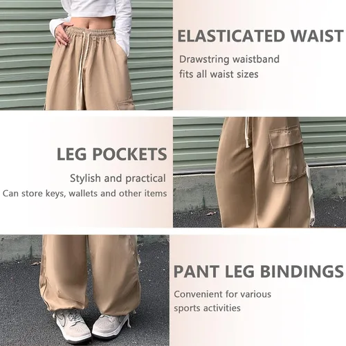 Vista 3 de Pantalones de mujer Y2k Cargo Gothic Baggy Pantalones de cintura alta Harajuku Streetwear Pantalones de paracaídas para hombre