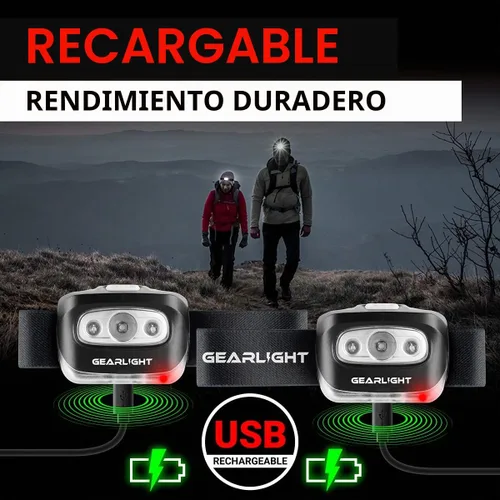 Vista 2 de GearLight Linterna frontal recargable por USB, S500 para correr, acampar y exteriores, faros delanteros LED para campamento, lámpara de cabeza