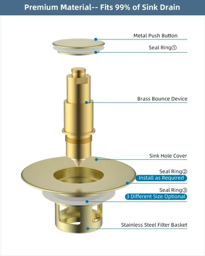 Vista 7 de Hibbent Paquete de 2 Tapones Universales de Todo Metal para Lavabo de Baño para Lavamanos de 1.1''~2.3'', Colador de Desagüe de Lavabo Emergente