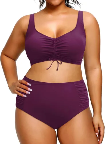 Vista 3 de Tempt Me Women Plus Size High Waisted Bikini Drawstring Two Piece Swimsuit Underwire Bathing Suit