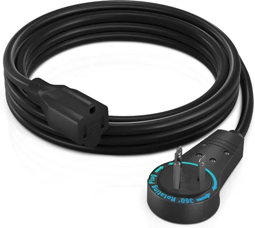 Vista 15 de Maximm - Cable de extensión de enchufe plano blanco de 1 pie, rotación de 360°, toma única, para interiores, calibre 16, 3 puntas, cable de tierra