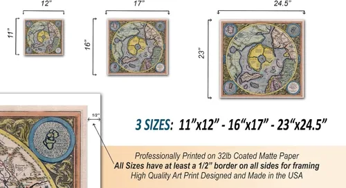 Vista 6 de Mercators 1595 - Póster artístico de pared con diseño de mapa de la tierra plana de las regiones del polo norte Septentrionalium Terrarum, póster