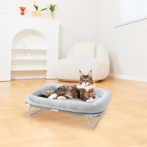 Vista 7 de Sunhoo Cama elevada para gatos, hamaca elevada plegable para mascotas, tumbona para cachorros con marco de metal fuera del suelo, cubierta lavable