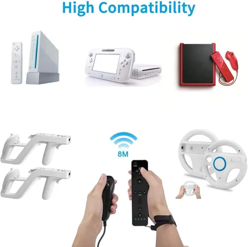 Vista 7 de Poulep Gesture Controller and Nunchuck Joystick with Silicone Case for Wii Wii U Console (red + Light Blue)