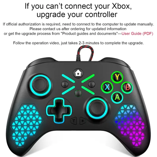 Vista 6 de Need to Upgrade LED Lighting 10ft Wired PC Controller for Xbox One, Xbox Series XS, Xbox One XS, PC Gamepad Support 3.5mm Headset Jack, RGB Light