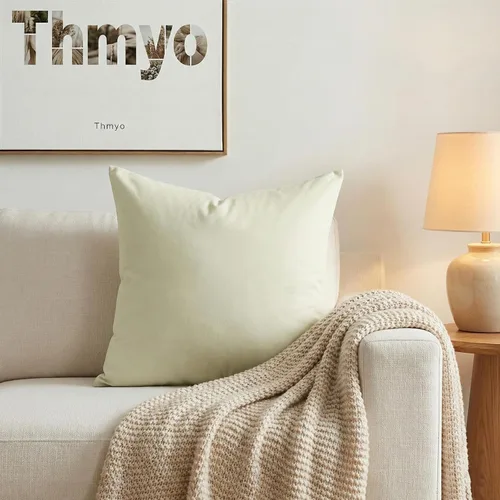 Vista 5 de Thmyo - Paquete de 2 fundas de almohada de algodón sólido decorativas cuadradas, fundas de almohada DIY, fundas de almohada en blanco
