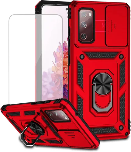 Vista 9 de Funda para Galaxy S20 FE 5G, Samsung S20 FE SM-G781U con protector de pantalla de vidrio templado y cubierta de cámara deslizante, anillo magnético