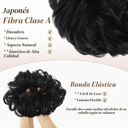 Vista 3 de FESHFEN Pieza de Cabello de Moño Desordenado - Extensiones de Coleteros de Moño de Cabello Ondulado Rizado Elástico Postizos Sintéticos para Mujeres