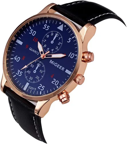 Vista 5 de Weicam Reloj de pulsera de cuarzo analógico para hombre, correa de cuero, retro, 6 piezas, Movimiento de cuarzo