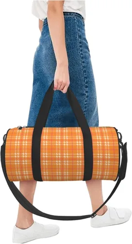 Vista 5 de Large Duffle Bag for Travel - Retro Orange Plaid Print 1 Gym Bag for Women Men, Travel Foldable Bags for Women Men with Zippered Multiple Pockets