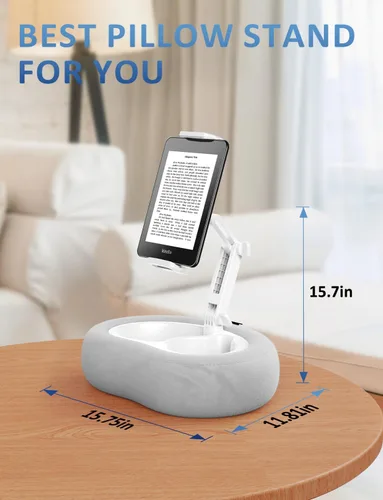Vista 7 de Soporte para tableta y lector electrónico con almohada de felpa suave y 2 bandejas desmontables, soporte ajustable para tableta para cama o regazo
