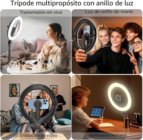 Vista 8 de Anillo de luz magnético de 10.2 pulgadas con trípode de 64 pulgadas para iPhone Mag Safe, anillo de luz recargable de 5000 mAh con soporte, trípode