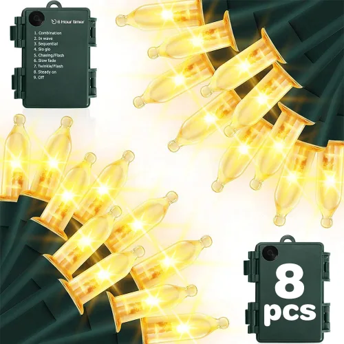 Vista 10 de Luces de Navidad a pilas, paquete de 2 mini tiras de 50 luces LED de 17 pies con 8 modos de temporizador automático, luces de árbol impermeables