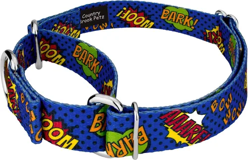 Vista 3 de Country Brook Petz - Collar y correa azul Super Dog Martingale - Colección Geek Chic con diseños para cualquier mega fan (1/2 pulgada, 2XS)