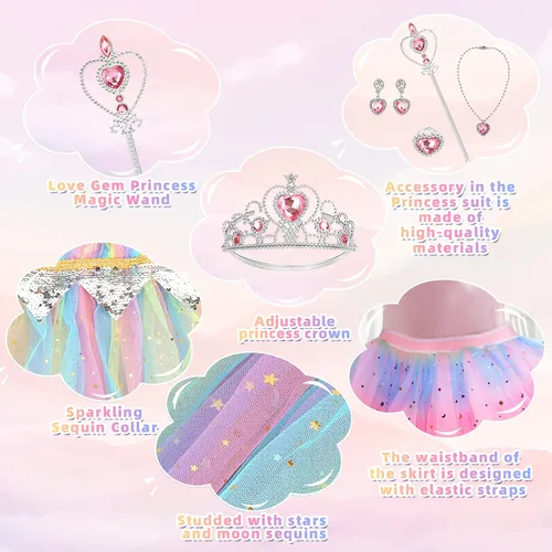 Vista 6 de Princess Dresses for Girls,Princess Dress Up Clothes Cape Skirt Toys for 3-6 Year Old Girl,Easter Birthday Gift Idea