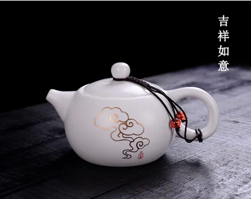 Vista 2 de Tetera de porcelana, juego de té de gongfu chino blanco de 6 oz (nubes auspiciosas)
