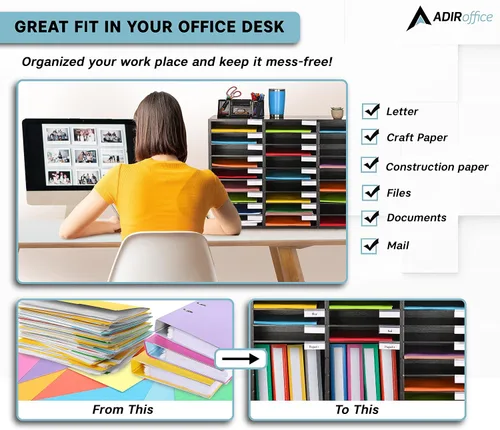Vista 8 de AdirOffice Buzón para el aula, organizador de literatura de madera, organizador de almacenamiento de papel de construcción, clasificador de correo