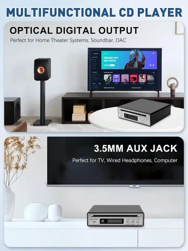 Vista 5 de Reproductor de CD de alta fidelidad para el hogar, extractor de CD, reproductor de CD Bluetooth para automóvil con extracción USB, Rip CD a USB
