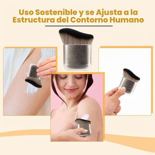 Vista 4 de Cepillo autobronceador Kabuki, aplicador corporal vegano para cara y gris/dorado