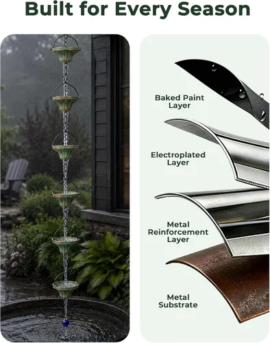 Vista 8 de Rain Catcher Chain Fluted Cup Metal Downspout Replacement Bronze-Bell