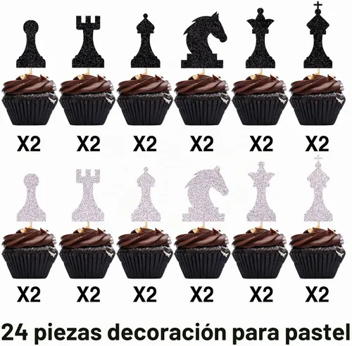 Vista 2 de 24 piezas de decoración internacional de ajedrez blanco y negro