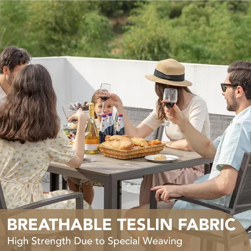 Vista 4 de Devoko Juego de comedor para patio, 7 piezas, muebles de exterior con mesa rectangular y 6 sillas apilables, juego de conversación familiar para Gris