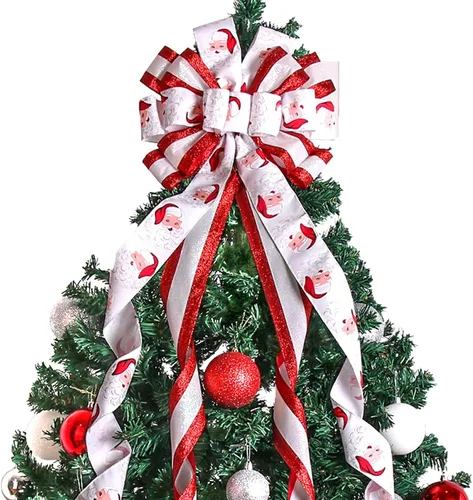 Vista 6 de Decoración para Árbol de Navidad, Lazo para Corona Navideña, 52 * 13 pulgadas, Adorno Grande con Patrón de Muletas para Decoración de Árbol