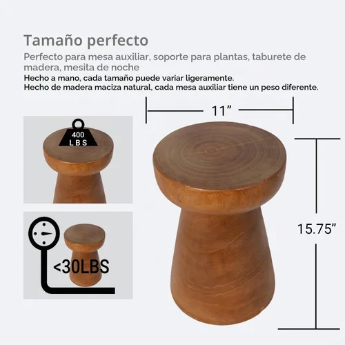 Vista 2 de Athaliah Mesa auxiliar pequeña de madera rústica, mesa decorativa de tocón de árbol de 15.75 pulgadas de alto, madera maciza de Paulownia hecha a