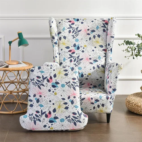 Vista 10 de Fundas para silla Wingback, 2 piezas, fundas elásticas elegantes para silla de ala con parte inferior elástica, protector de muebles para Hojas