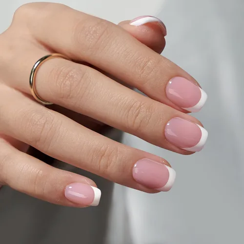 Vista 43 de BTArtbox - Uñas a presión, color crema de vainilla, cuadrado corto, melocotón degradado, 32 unidades 2+ Weeks Wear, Salon-Quality Natural Nails