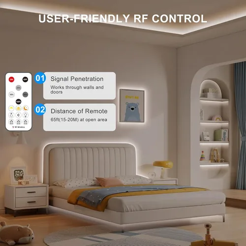 Vista 3 de Tira de luz LED COB de 16.4 pies con control remoto, 4000K Ra93+ regulable brillante luz LED COB tira de luz blanca continua para espejo, escalera