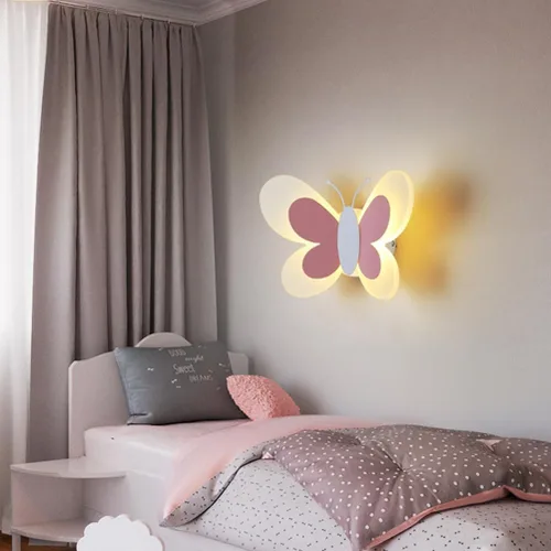 Vista 5 de Angoily Lámpara de pared de mariposa LED rosa aplique de pared LED luces de noche noche de mariposa interior para lámpara decorativa