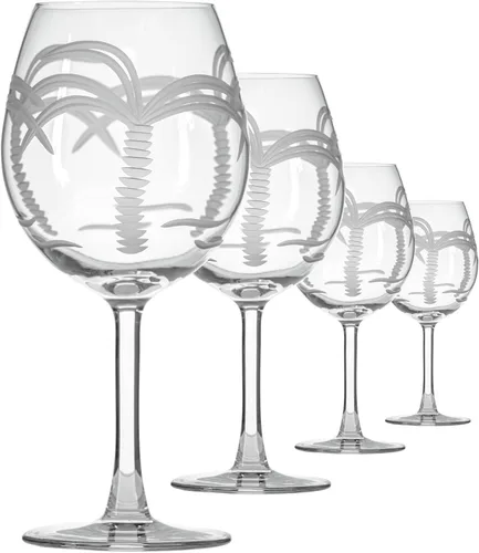 Vista 8 de Rolf Glass Copa de vino con globo de palmera, copas de vino tinto de 18 onzas, sin plomo, cristal grabado con rueda de diamante, diseño de palmera