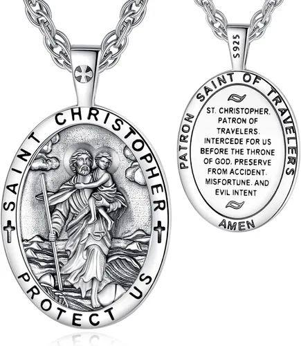 Vista 18 de Vito Collares de Santos de Plata de Ley 925 para Mujeres y Hombres, Colgante de San Miguel/Crucifijo/Caravaca/San Judas/Virgen María, Medalla