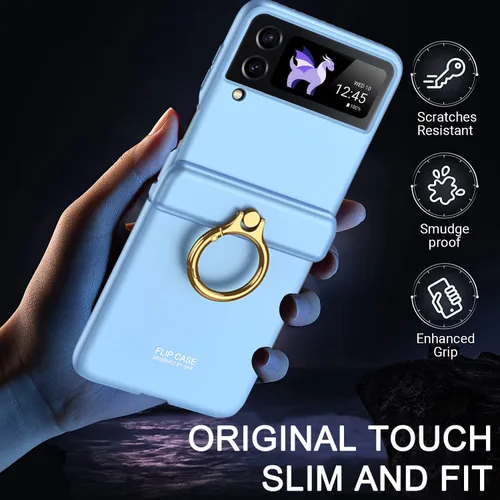 Vista 7 de Miimall Funda para Samsung Galaxy Z Flip 4 con soporte de anillo, funda para Galaxy Z Flip 4 con protección magnética de bisagra + protector