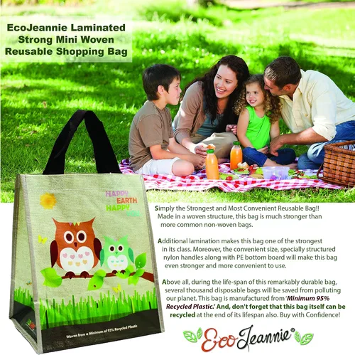 Vista 5 de Juego combinado laminado XL y mini bolsas de compras reutilizables tejidas para comestibles, hechas con un mínimo de 95% de plástico reciclado