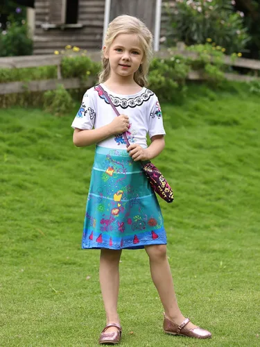 Vista 4 de HenzWorld Vestido Mirabel para niñas, disfraz de la familia Madrigal, disfraz de Isabella para fiesta de cumpleaños, ropa de regalo