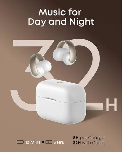Vista 8 de Soundcore AeroClip de Anker, Auriculares de oído abierto, Auriculares de clip, Comodidad adaptativa, Llamadas claras con 4 micrófonos y AI, Ajuste