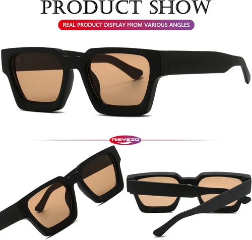 Vista 22 de AIEYEZO Gafas de sol cuadradas para mujeres y hombres, gafas de sol cuadradas con montura gruesa, estilo de diseñador simple