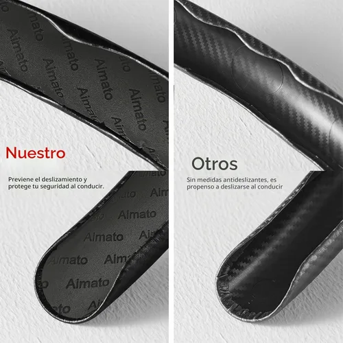Vista 2 de Funda de volante de fibra de carbono de 3 piezas, protector para volante de automóvil con forro antideslizante, microfibra transpirable universal