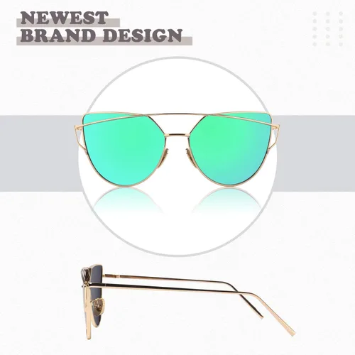 Vista 3 de Sunier Lentes planos con espejo de ojo de gato SR004 con marco de metal polarizado para mujer