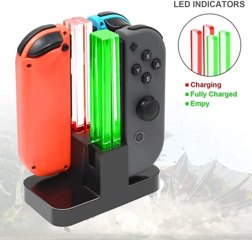 Vista 4 de FastSnail Base de carga y paquete de 2 empuñaduras de interruptor para Nintendo Switch Joy Con y modelo OLED, estación de soporte de carga con cable