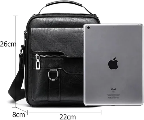 Vista 2 de SonaGear Bolso bandolera de cuero para hombre, elegante maletín para el trabajo y la oficina, diseño cruzado, elegante acabado de cuero