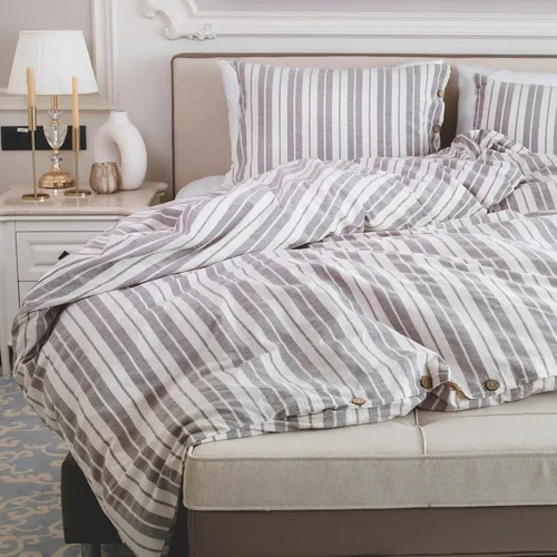 Vista 9 de Lavien Home, Juego de funda de edredón de algodón 100 % natural, tamaño individual, ropa de cama tipo lino a rayas de 2 piezas, prelavada para mayor
